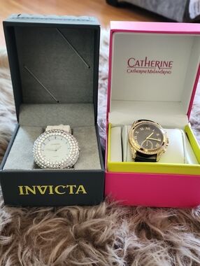 Chance Diamond Cut Catherine Malandrino Black Dial Gold-Tone Women's Watch